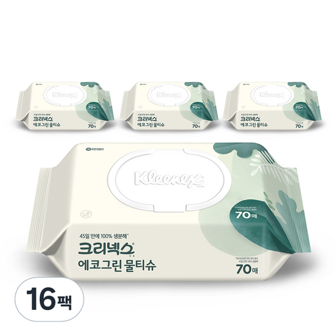 크리넥스에코그린 - 크리넥스 에코그린 물티슈 캡형 랜덤 발송, 50g, 70개입, 16개