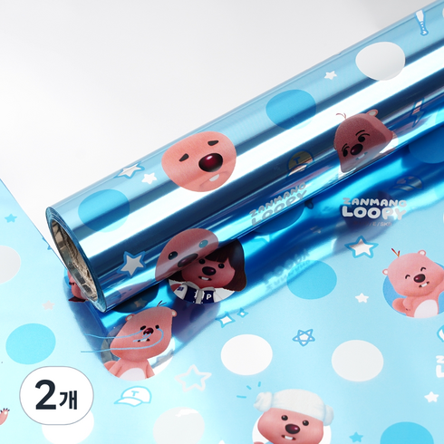 잔망루피 비닐 증착 롤 선물 포장지, 블루도트, 2개