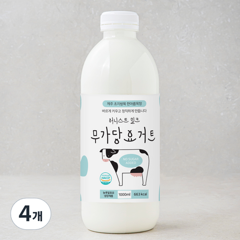 어니스트밀크 무가당 요거트, 1000ml, 4개