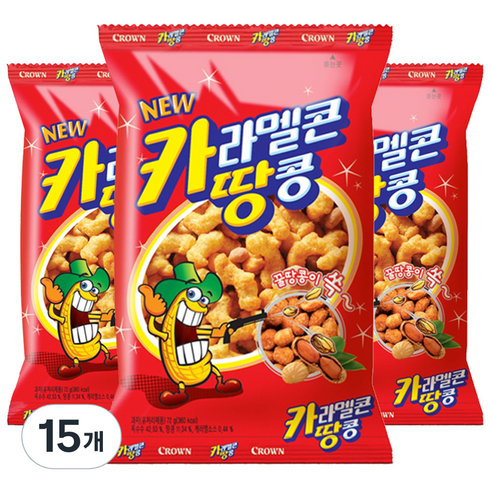 크라운 카라멜콘과땅콩 과자, 72g, 15개