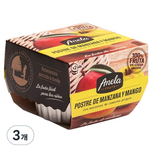 아넬라 생과일 프리미엄 디저트 과일퓨레 2p, 혼합맛(사과/애플망고), 200g, 3개