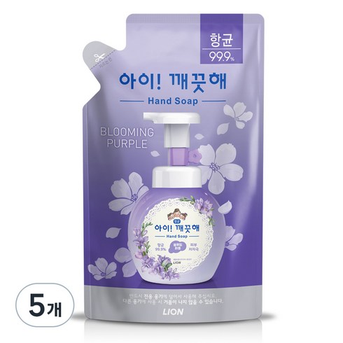 손세정제리필5개 - 아이깨끗해 항균 폼 핸드솝 블루밍 퍼플 리필, 200ml, 5개