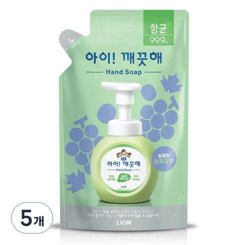 손세정제리필5개 - 아이깨끗해 핸드워시 리필형 청포도, 200ml, 5개