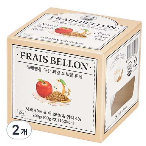 프레벨롱 과일 오트밀 퓨레 2p, 혼합맛(사과/배/귀리), 200g, 2개