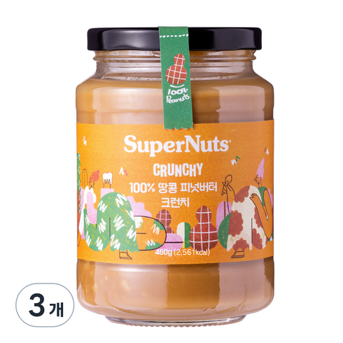 슈퍼넛츠땅콩버터크런치 - 슈퍼너츠 100% 땅콩 피넛버터 크런치, 460g, 3개