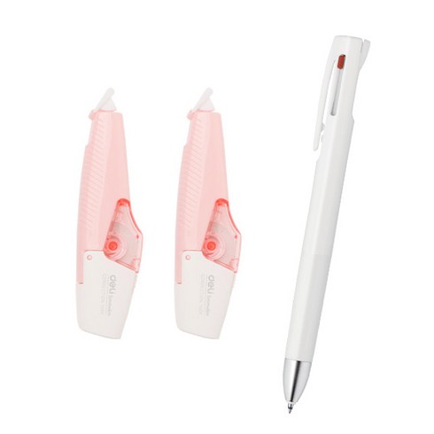 델리 펜타입 수정 테이프 2p + 블랜 3색 볼펜 0.5mm 세트, 마카롱 핑크(테이프), 화이트(펜), 1세트