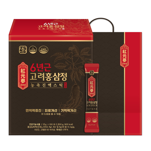 홍원삼 6년근 고려 홍삼정 농축 진액 스틱 100p + 쇼핑백, 12g x 100포 (3개월분)