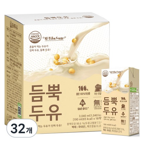 유기농마루 듬뿍두유 담백한맛, 190ml, 32개