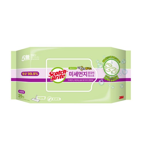 3M 베이직 미세먼지 물걸레 청소포 더블액션 플러스 표준형 25매입, 1개입