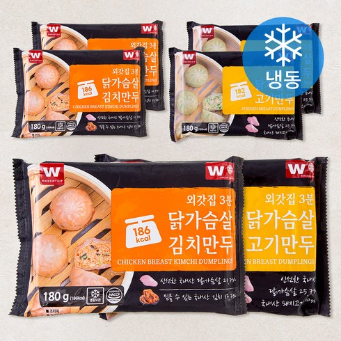 외갓집 3분 닭가슴살 고기만두 180g x 3개 + 김치만두 180g x 3개 세트 (냉동), 1세트