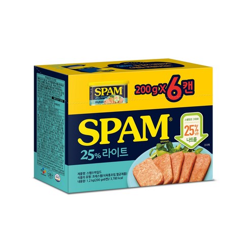 스팸 25% 라이트 햄통조림, 200g, 6개