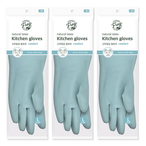 프로그 라텍스 고무장갑 컴포트, 애쉬블루, 대(L), 3세트