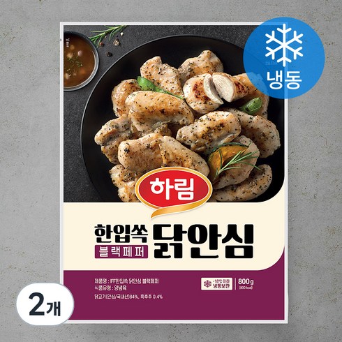 닭안심 - 하림 IFF 한입쏙 닭안심 블랙페퍼 (냉동), 800g, 2개