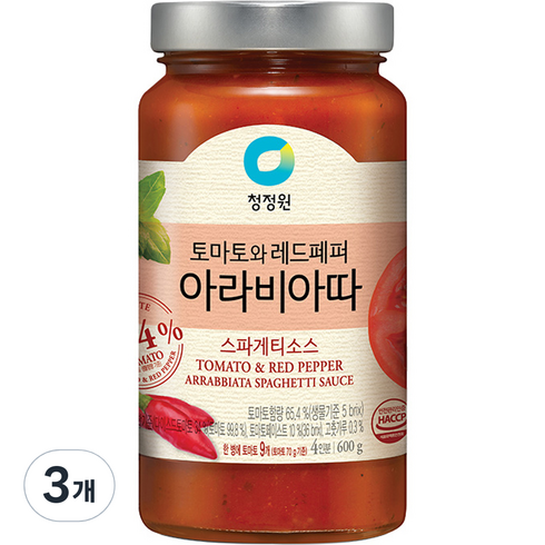 아라비아따소스 - 청정원 아라비아따 스파게티 소스, 3개, 600g