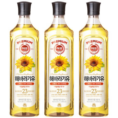 해표 해바라기유, 900ml, 3개