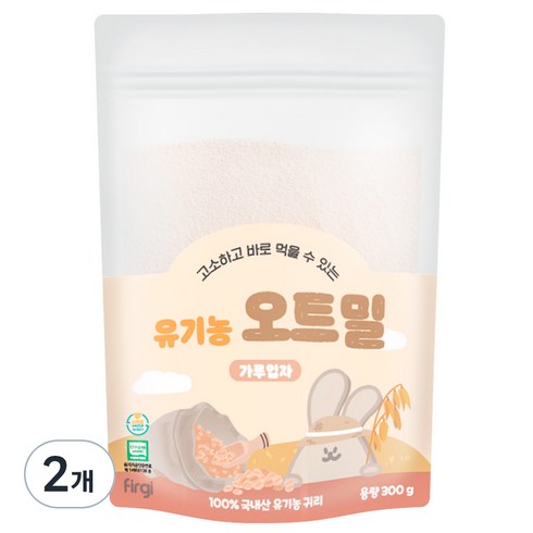 퍼기 유아용 이유식용 유기농 세척 오트밀 가루입자, 300g, 2개