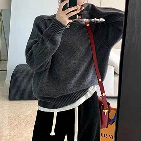 앤드스타일 여성용 라벨슬리브 라운드넥 니트 풀오버 261555