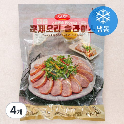 훈제오리 13팩  - 사세 중국산 훈제오리 슬라이스 (냉동), 4개, 800g