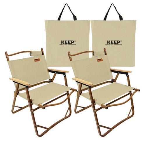 롯데면세점캠퍼 - KEEP 캠핑 폴딩 접이식 포레스트 경량 로우 체어 + 수납가방, 2개, 라이트베이지
