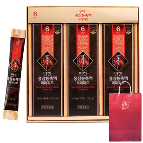 천제명홍삼 편한 홍삼농축액 리미티드 스틱형 + 쇼핑백, 10ml, 1박스
