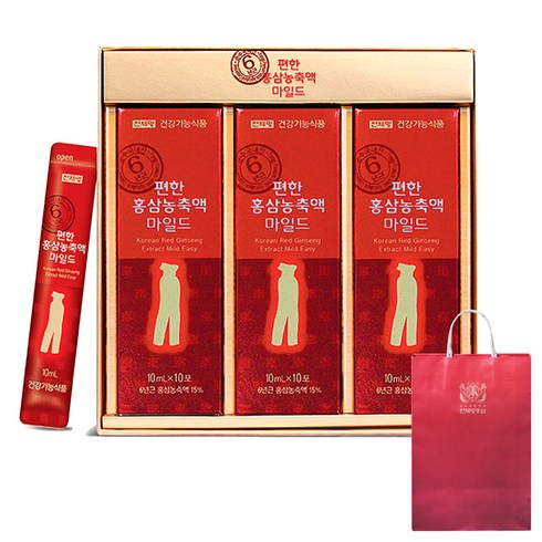 천제명홍삼 편한 홍삼농축액 마일드 스틱형 + 쇼핑백, 10ml, 30개