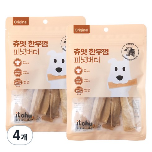 츄잇 한우 가죽껌, 피넛버터, 50g, 4개