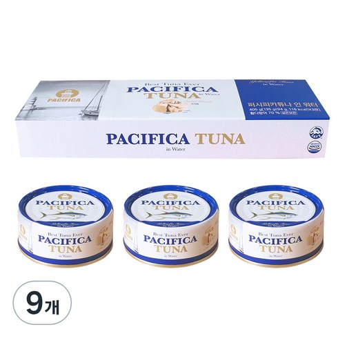 워터참치 - 퍼시피카튜나 황다랑어 참치캔 인 워터, 135g, 9개