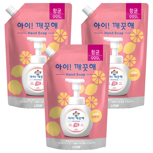 아이깨끗해 항균 폼 핸드솝 레몬향 리필, 600ml, 3개