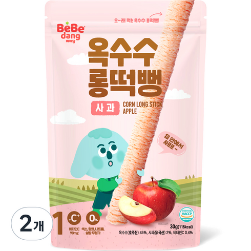 베베당롱떡뻥 - 베베당 옥수수 롱떡뻥, 사과, 30g, 2개