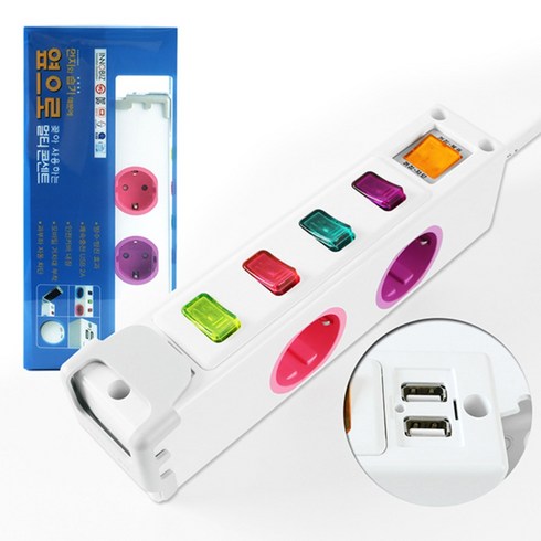 옆으로 멀티탭 USB 국산 난연, 1.5m, 4구