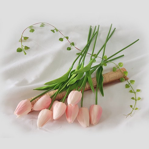 조아트 향기나는 튤립 9송이 조화 꽃다발, 라이트핑크