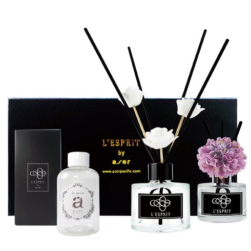 아제르퍼시픽 레스쁘리 디퓨저 미니로즈 블랙라벨 선물세트 본품 120ml + 폼폼 라벤더 소형 50ml + 리필 150ml, 로즈마리