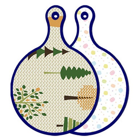 로엠디자인 블루에디션 양면 원형 서빙 도마 숲패턴1, 마카롱, 1개