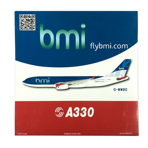 ARD 1:200 BMI British Midland A330-200 G-WWBD 비행기 다이캐스트, 혼합 색상, 1개