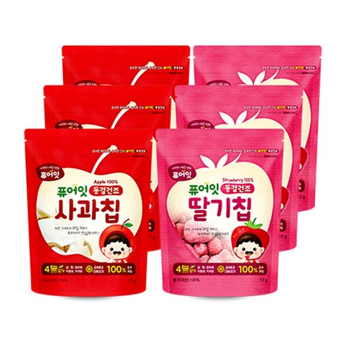 퓨어잇 내이브로 사과칩 12g x 3p + 딸기칩 12g x 3p, 사과맛, 딸기맛, 1세트