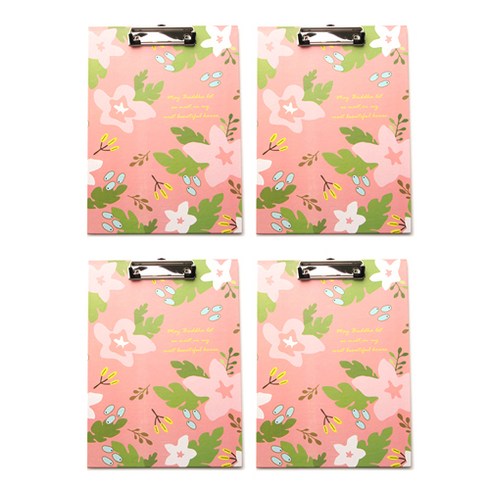 TOCTOC FLOWER PATTERN 클립보드 A4, 핑크, 4개입