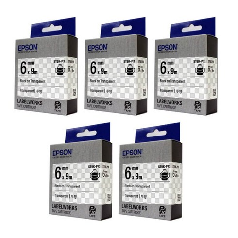 엡손 라벨테이프 ST6K-PX 6mm x 9m 5p, 투명바탕 + 검정문자