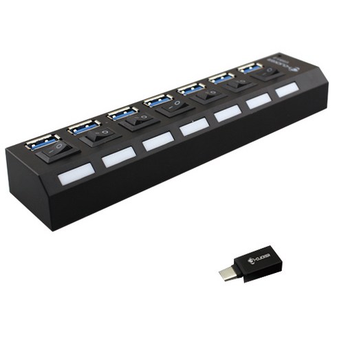 지클릭커 7포트 USB 허브 HUB7-USB3.0 Combo Type C, 블랙