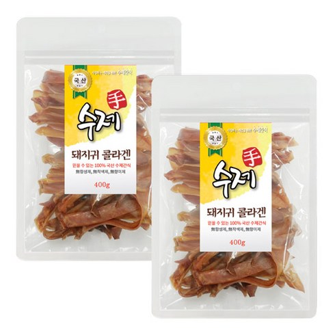 펫스토리 반려동물 수제간식 돼지귀콜라겐 400g, 돼지귀 + 콜라겐 혼합맛, 2개
