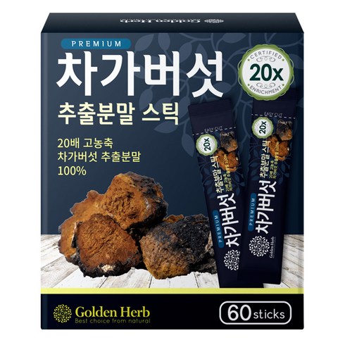 차가버섯분말 - 골든허브 프리미엄 차가버섯 추출분말 스틱, 60g, 1개