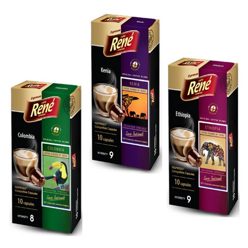 Rene 네스프레소 호환캡슐 케냐 5g x 10p + 에티오피아 5g x 10p + 콜롬비아 5g x 10p 캡슐커피, 1세트