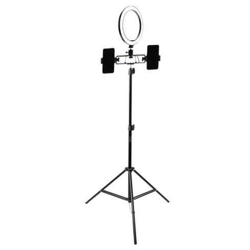GUNU LED 개인방송 평면 링 라이트 16cm + 360도 회전 브라켓 + 휴대폰 클립 2p + 듀얼 브라켓 + 삼각대 160cm + 파우치 세트, 1세트