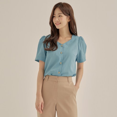 로엠 5부 솔리드 블라우스