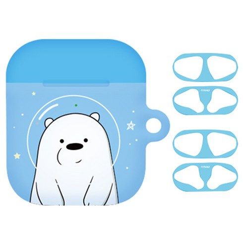 위베어베어스 우주 하드 에어팟 케이스 + 철가루 방지 스티커 2p, 우주 베이비 아이스 베어