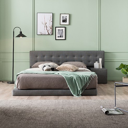 삼익가구 파나마 와이드 가죽헤드 침대 + 협탁 방문설치, 그레이