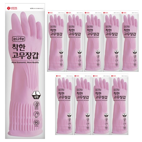 롯데이라이프 착한 고무장갑 대, 핑크, 대(L), 10개