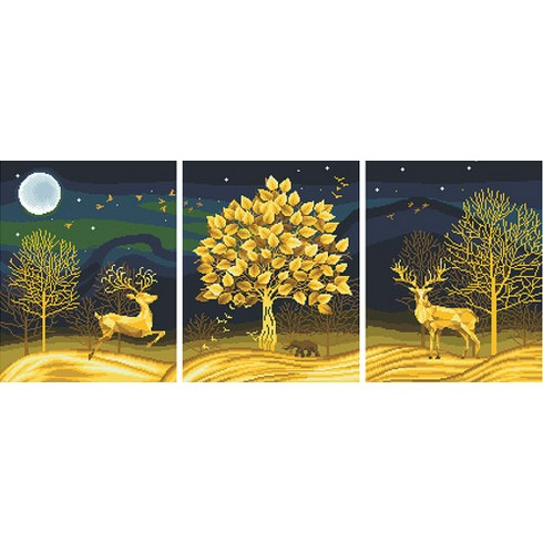 디클레어 3D DIY 보석십자수 캔버스형 3단세트 40X50cmX3, 달빛아래 한쌍, 1세트