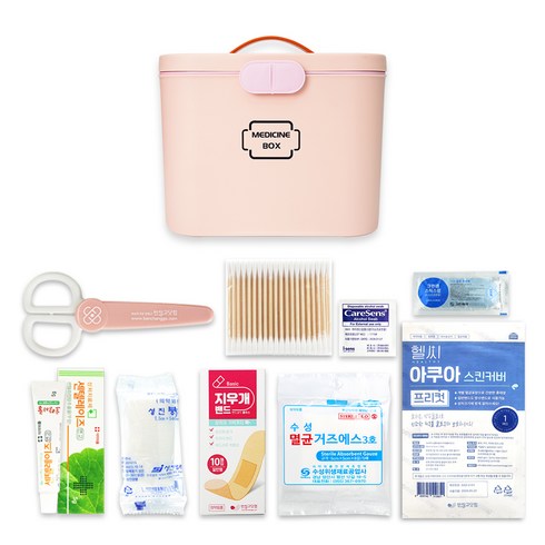 반창고닷컴 헬씨메디슨 구급함 핑크 A 9종 세트, 1세트