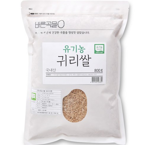 바른곡물 국내산 유기농 귀리 쌀, 800g, 1개