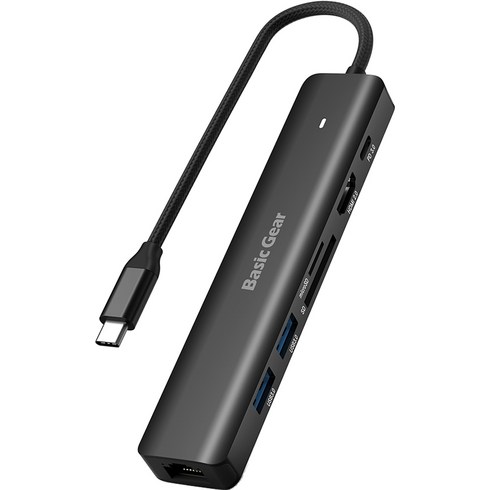 베이직기어 USB C 타입 맥북 7 in 1 멀티 허브, 블랙, 2개